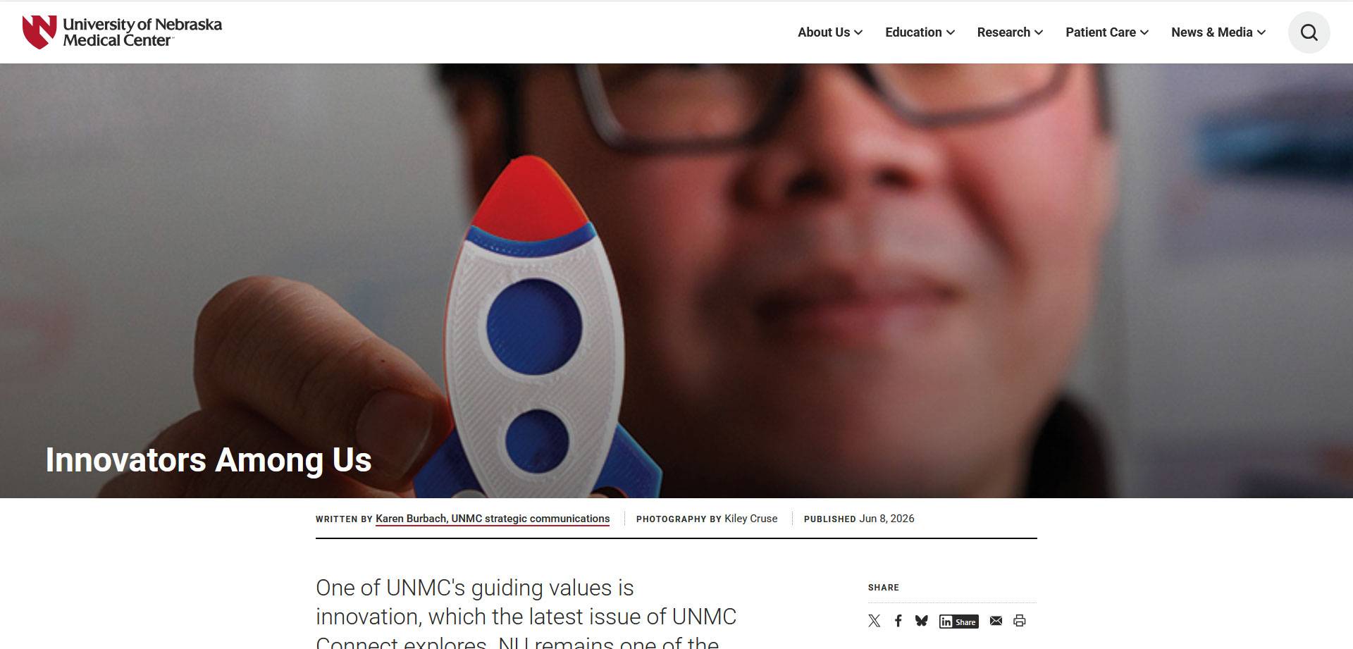 Screenshot of the University of Nebraska Medical Center newsroom site